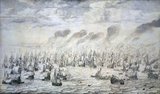 The Battle of Scheveningen was the final naval battle of the First Anglo-Dutch War. In June 1653, the English fleet had begun a blockade  of the Dutch coast. On August 10, English and Dutch ships engaged, resulting in heavy damage to both sides. The blockade was lifted, but Dutch Admiral Maarten Tromp's death was a severe blow, leading eventually to Dutch concessions in the Treaty of Westminster.