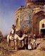 India: A camel-rider outside an old blue-tiled mosque, Delhi, by Edwin Lord Weeks.